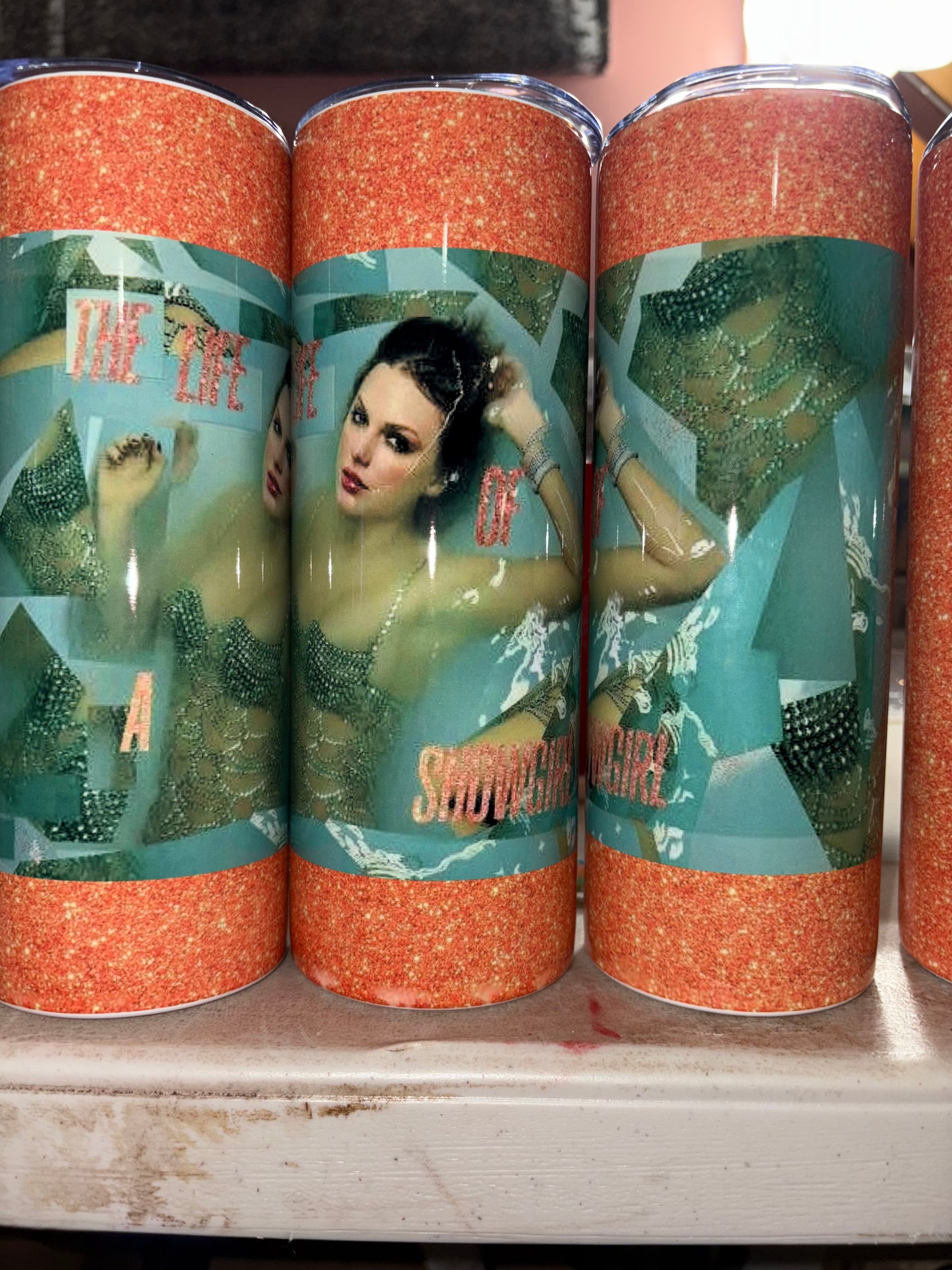 Orange glittered 20oz tumbler