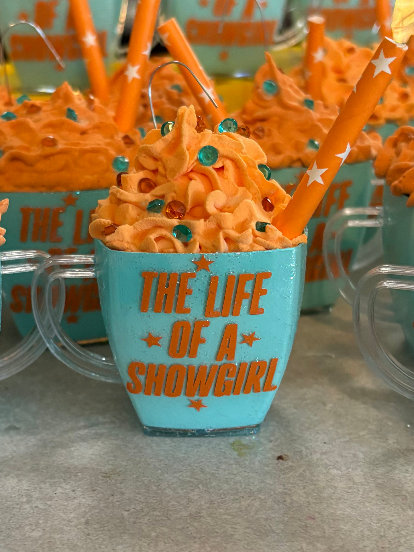 Glitter orange and teal ornaments