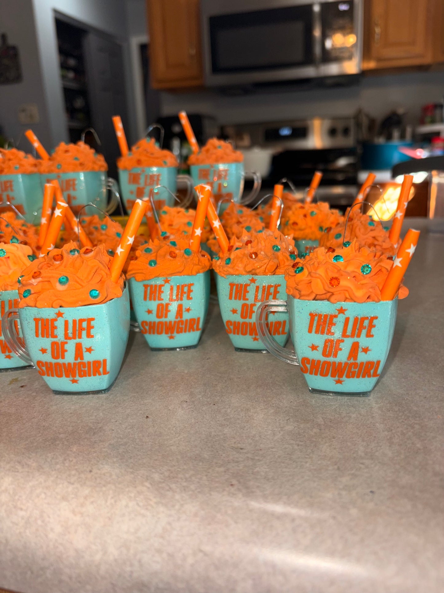 Glitter orange and teal ornaments