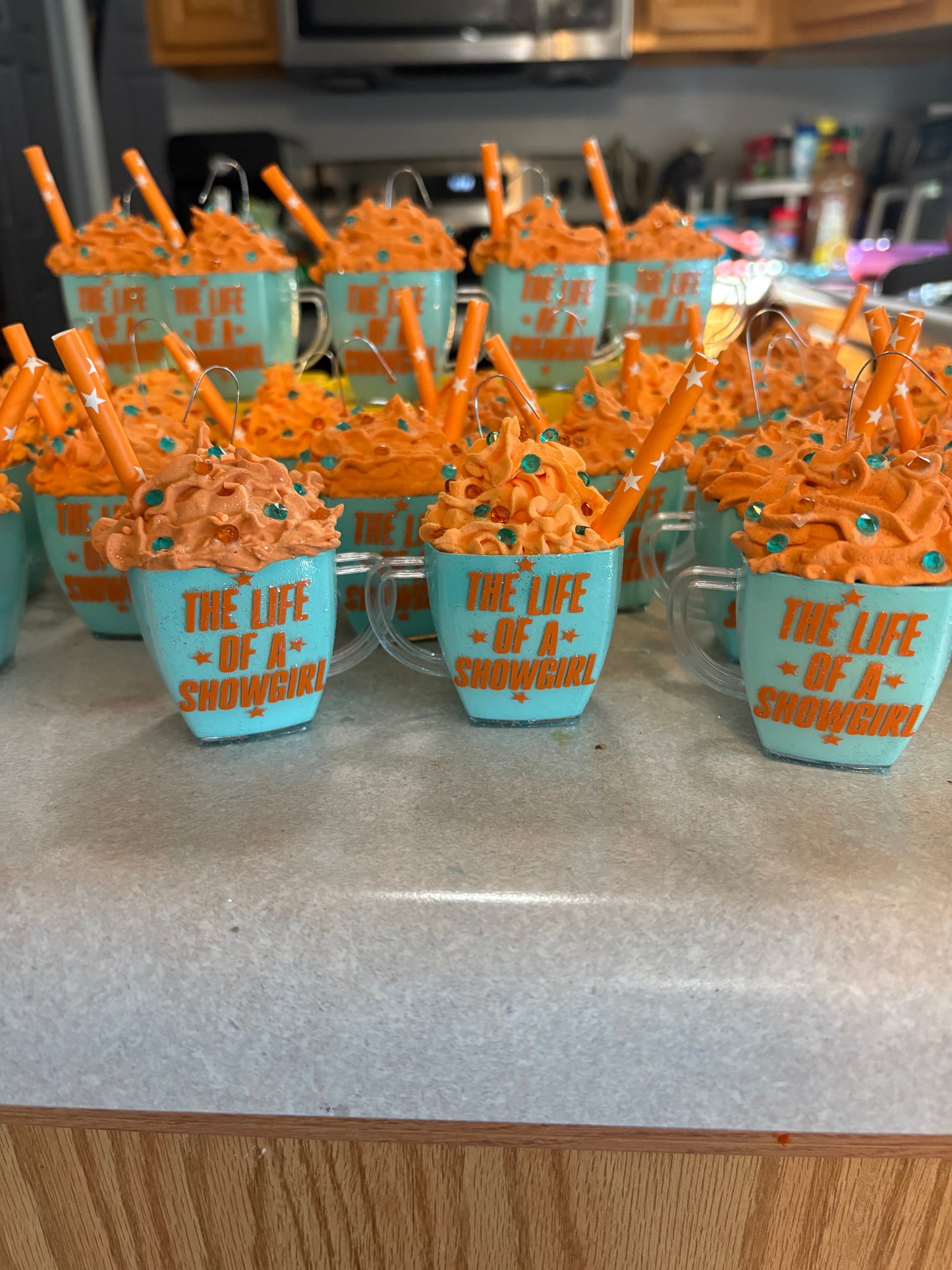 Glitter orange and teal ornaments