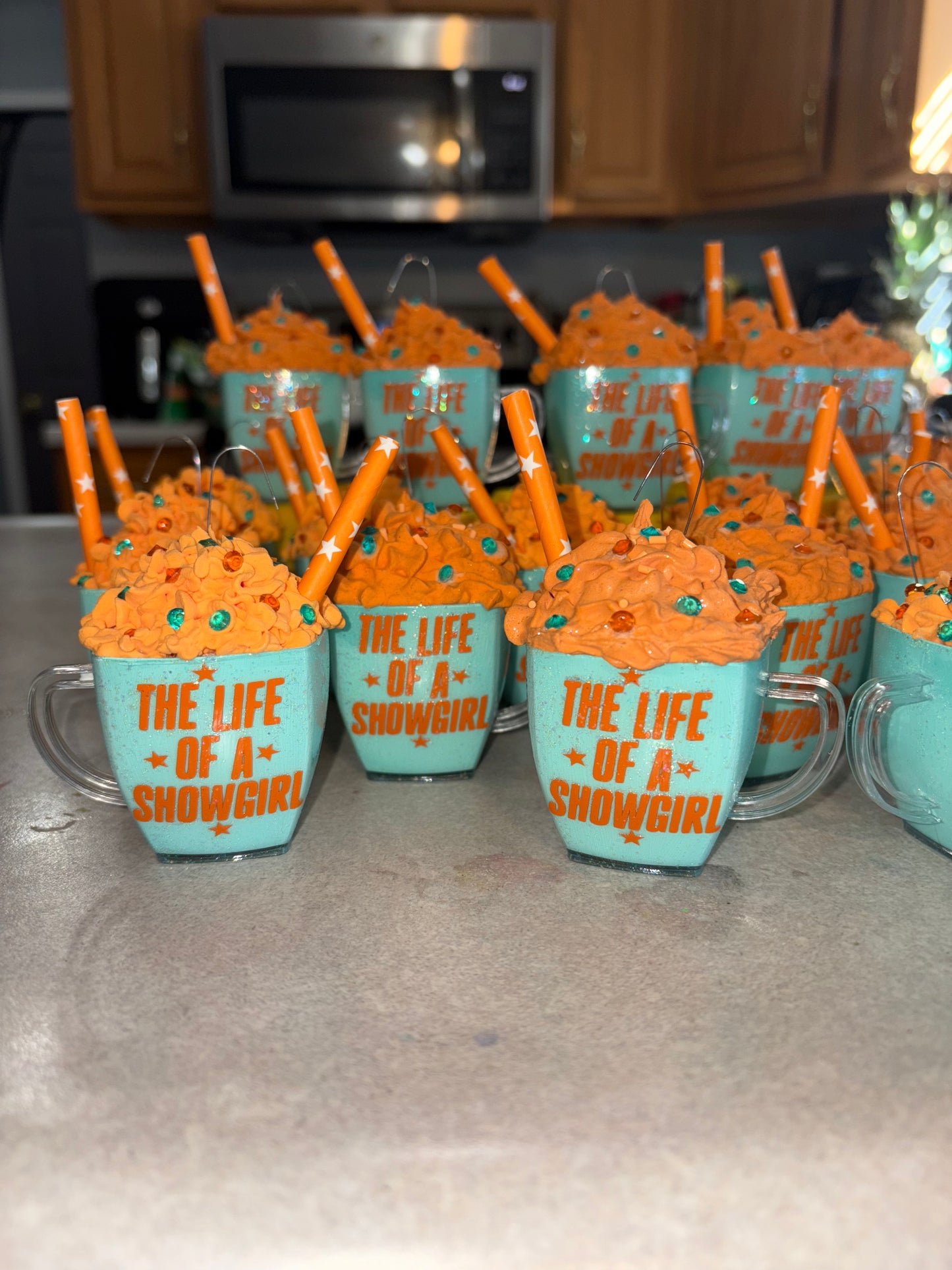 Glitter orange and teal ornaments