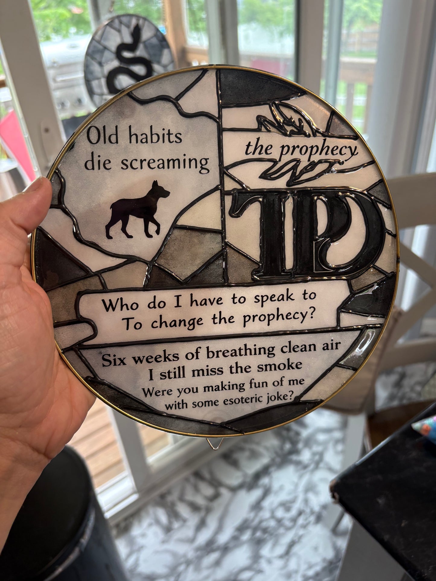 Black dog/prophecy suncatcher